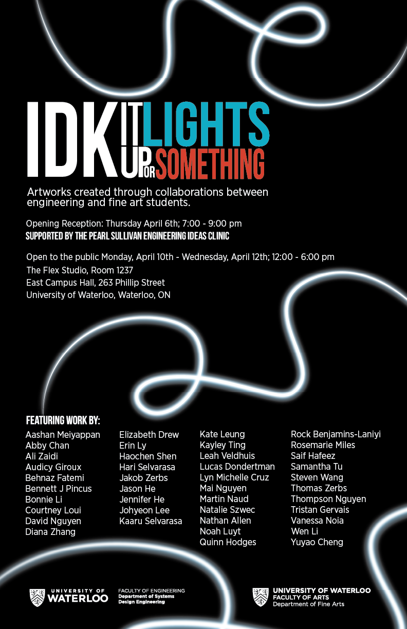 idk it lights up or something exhibit poster displaying title of exhibit, opening dates, and participating members 