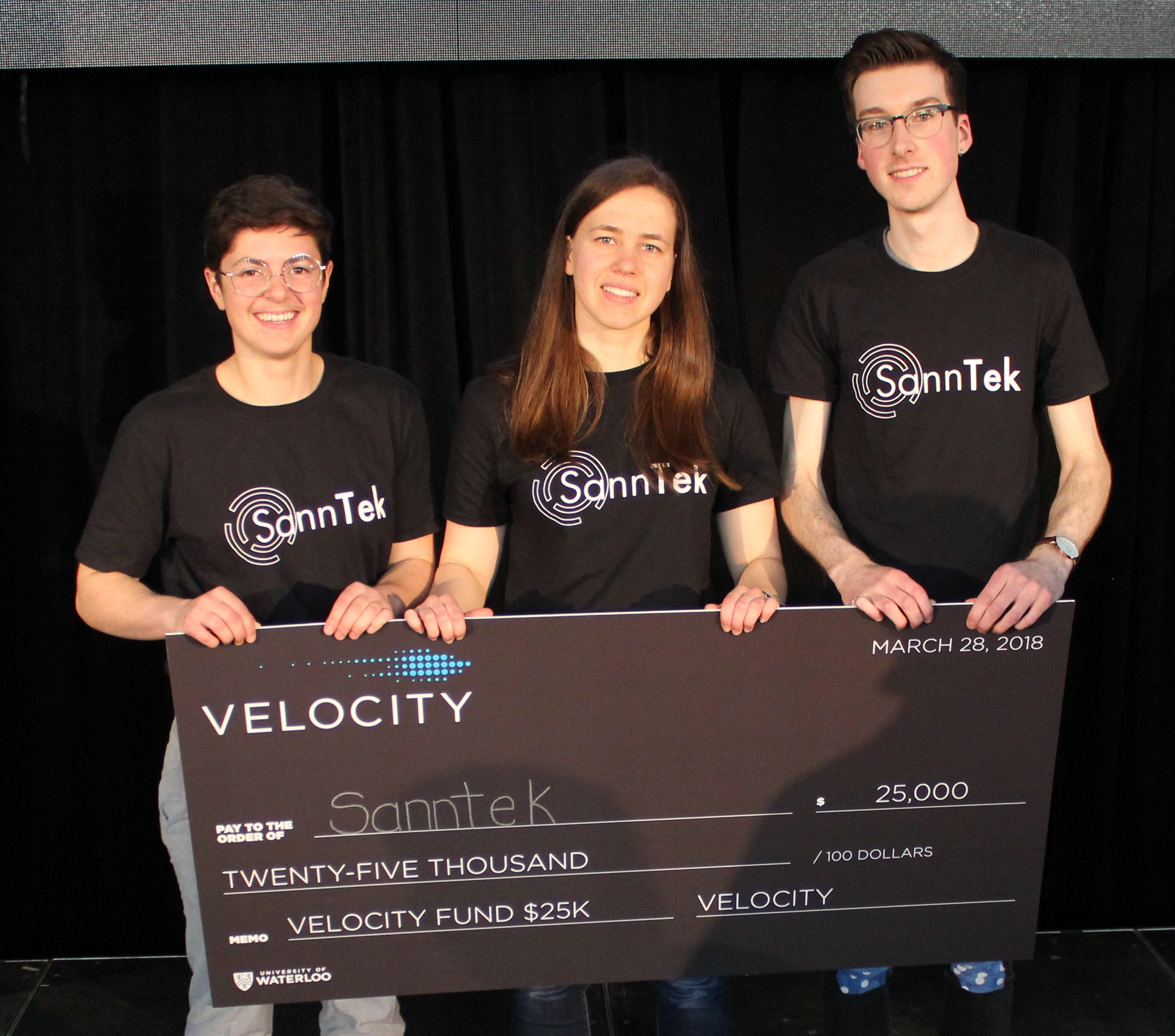 Members of SannTek celebrate their $25,000 win at the Velocity Fund Finals today.