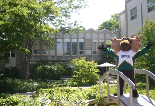 Reni Moose the mascot of Renison welcomes you