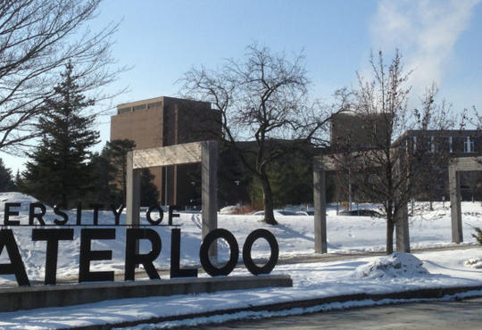 Snowy entrance of the University of Waterloo