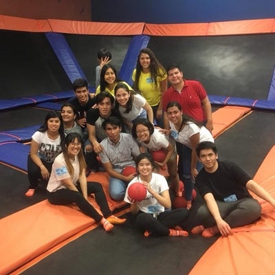 Image of students having fun at a trampoline park 
