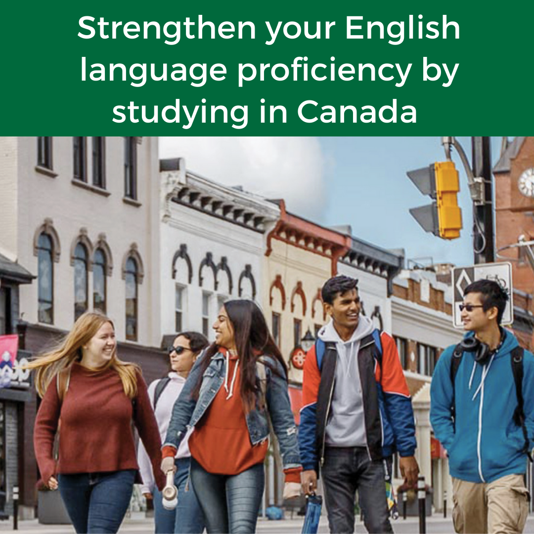 strengthen your english language proficiency while studying in canada button with group of students crossing a street