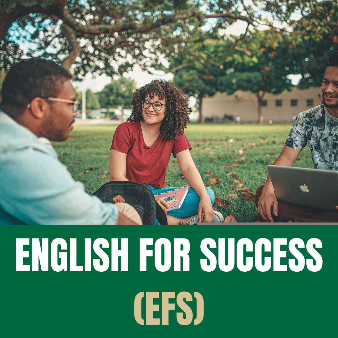 efs text with students sitting together on grass