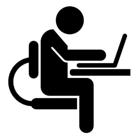 Icon of person typing at desk.