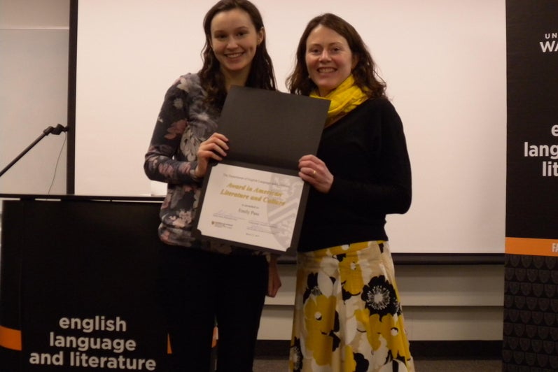 Emily Pass receives the Award in American Literature and Culture from Heather Love