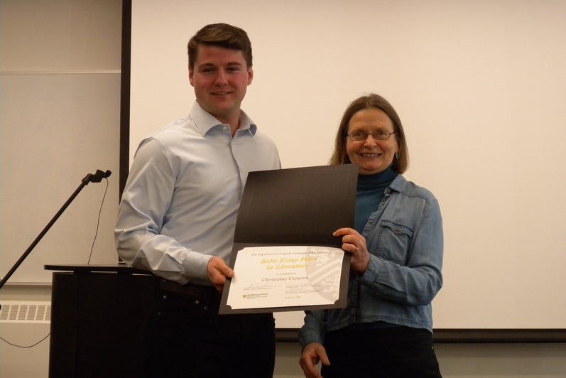 Christopher Cameron receives the Beltz Essay Prize, PhD from Alice Kuzniar.