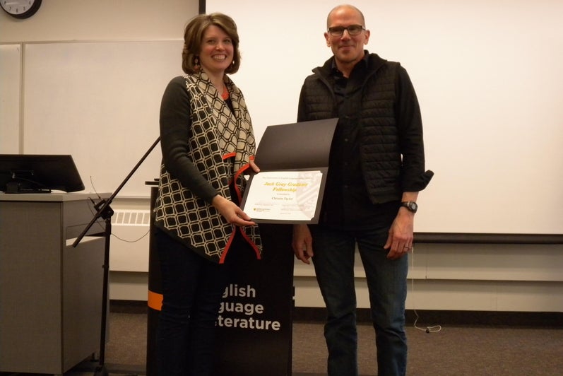 Christin Taylor receives the Jack Gray Fellowship from Marcel O’Gorman