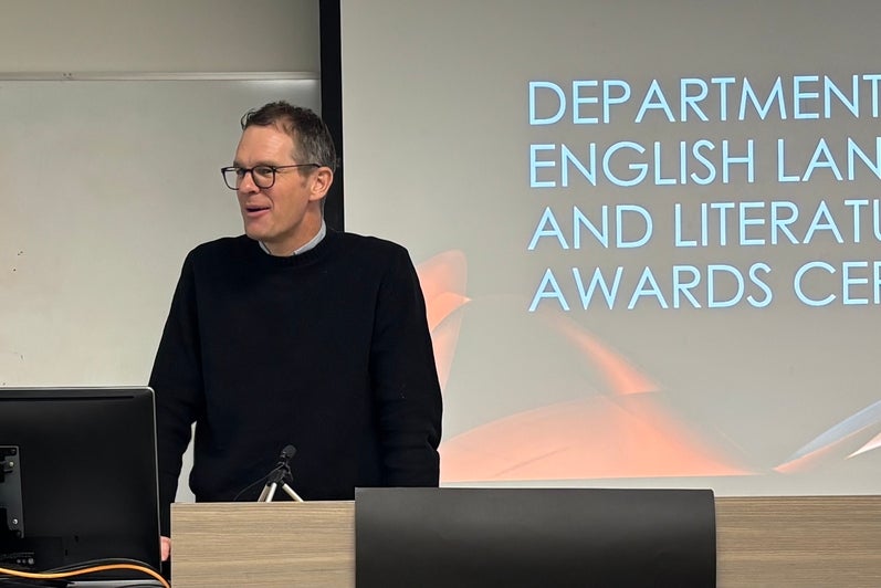 English Chair Dr. Jay Dolmage presents opening remarks.