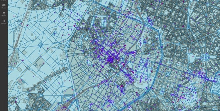 Satellite map of city.