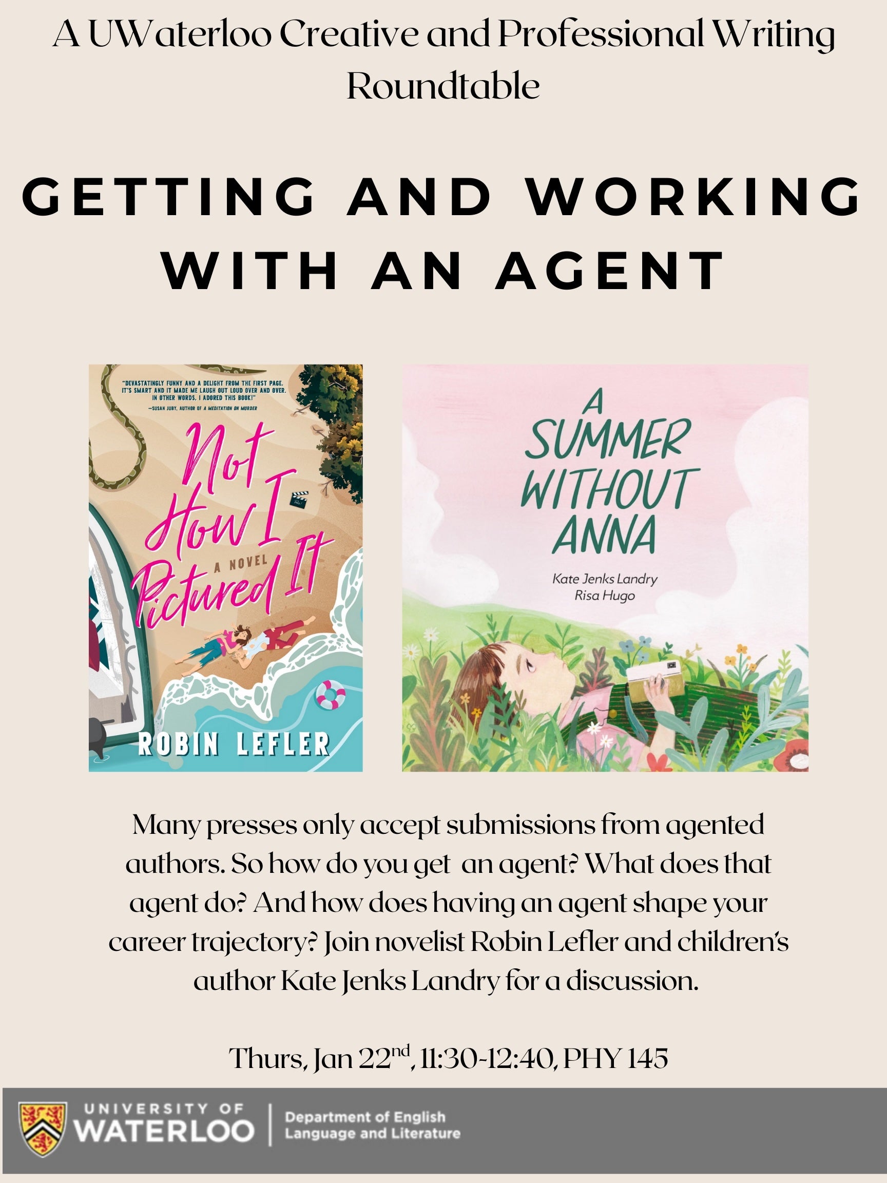 Getting and Working with an Agent poster with images of book covers. Text on webpage.