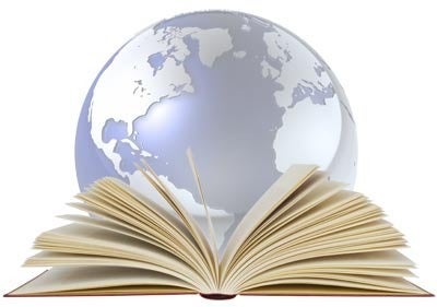 Graphic of globe and book.