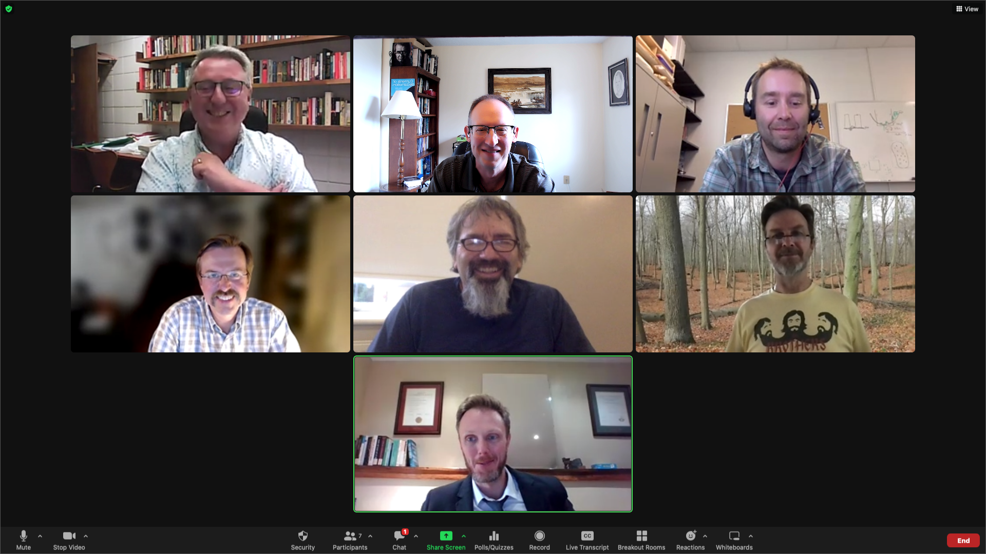 Screen shot of Zoom meeting with seven people.