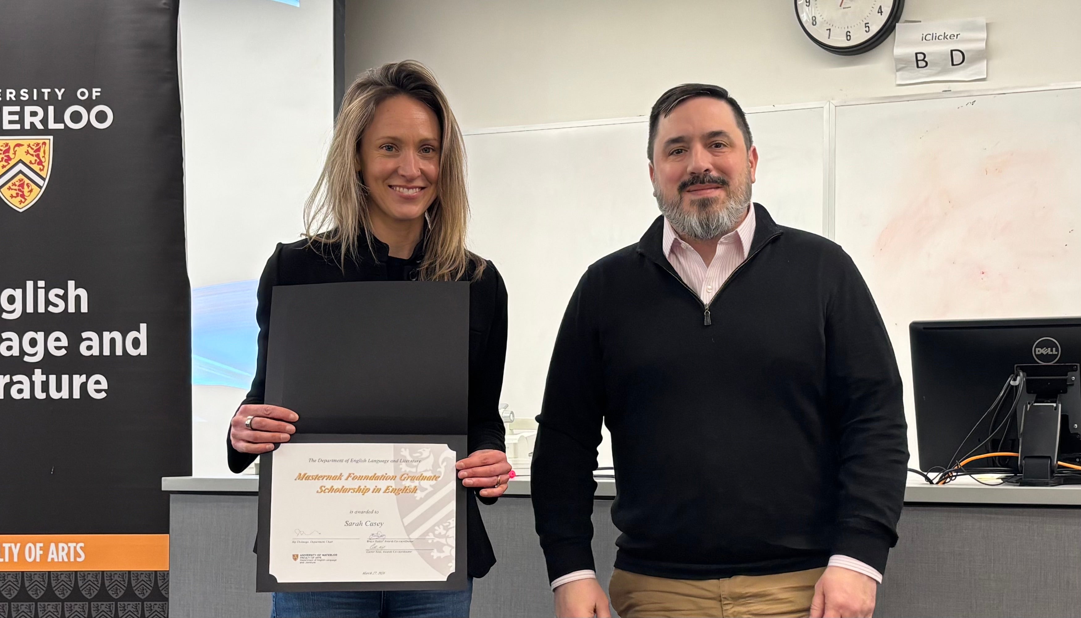 Dr. Carter Neal presents Sarah Casey with the Masternak Scholarship.