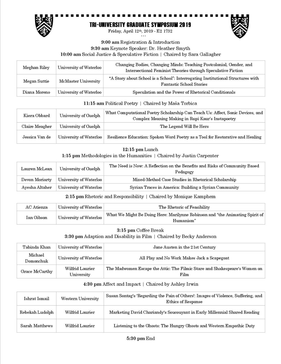 TUGS 2019 Schedule - PDF link below.