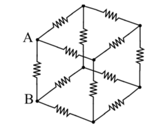 Resistors arranged in a cube with one edge labelled AB