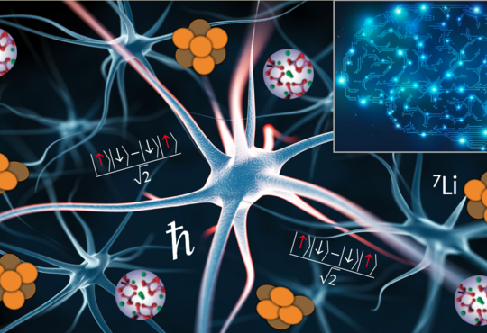 artist's rendition of neurons in the brain with quantum notation overlaid