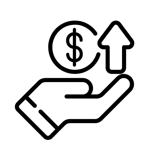 Icon of hand holding dollar coin with arrow pointing up