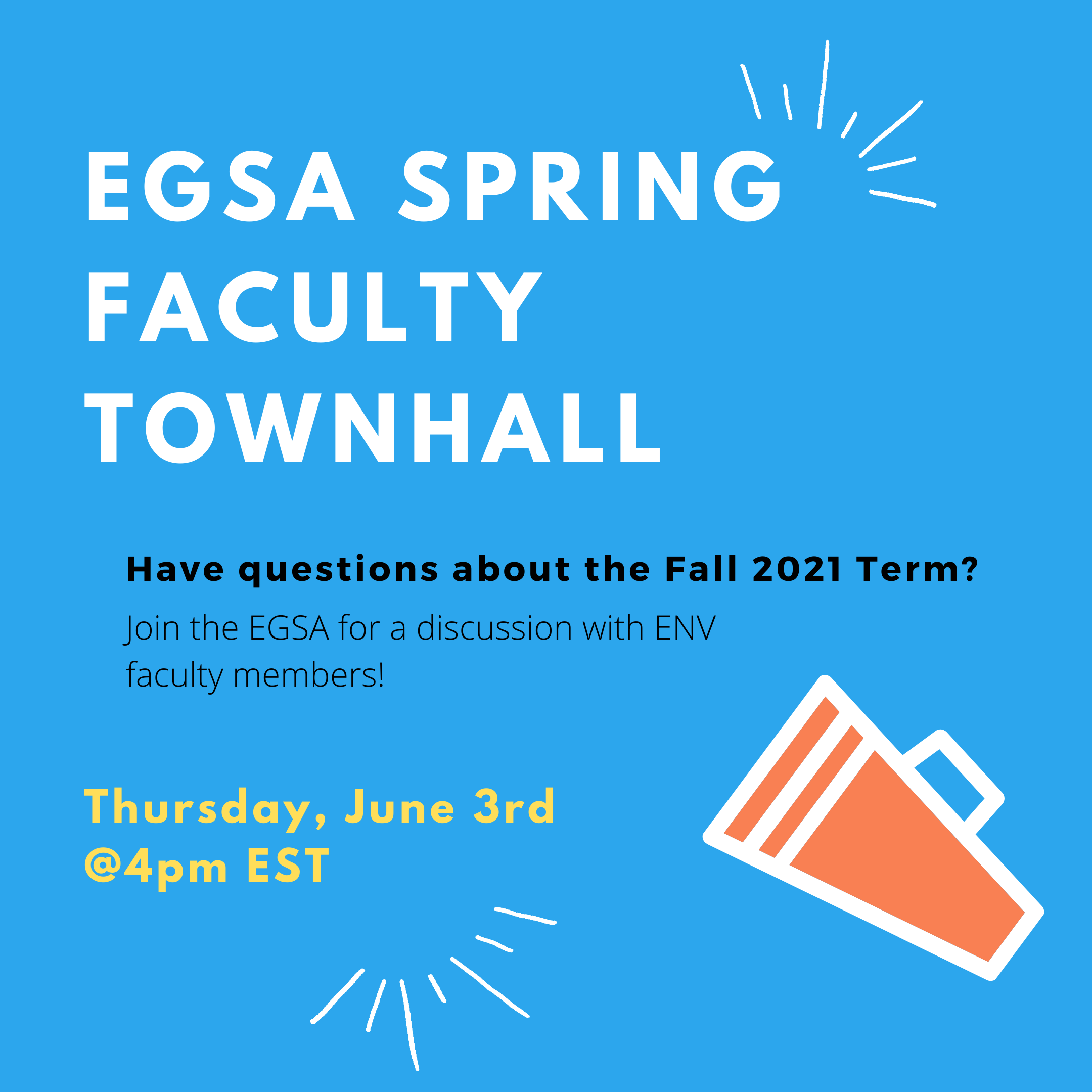 Blue infographic with details on Spring Faculty Town Hall