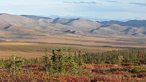 View of distant mountains seen at the Arctic Circle, Dempster Highway 