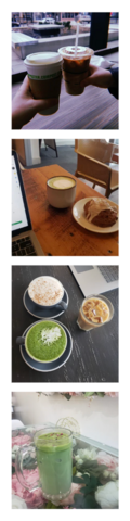 Multiple photos of drinks at cafes