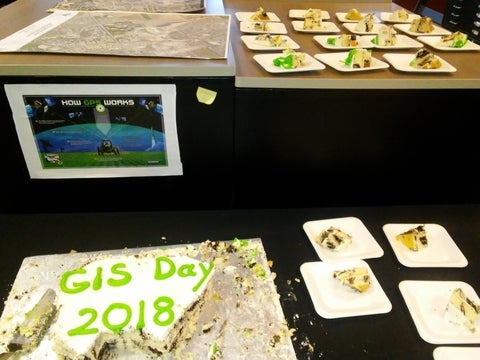 Partially eaten GIS Day cake