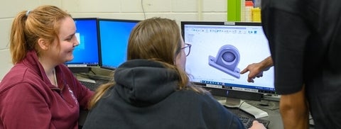 Students working on a CAD drawing