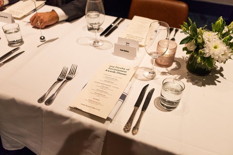 A set table with programs, forks and knives set