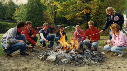 Alumni roasting marshmallows. 