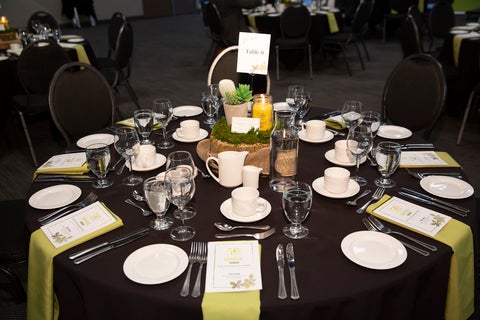 Table set with plates in a round 