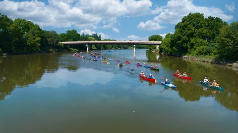 Paddling the Grand River. 