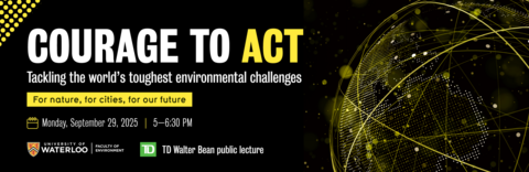 Banner with text "Courage to act: tackling the world's toughest environmental changes"
