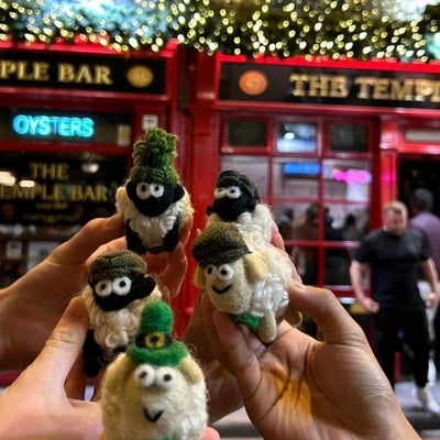 Hands holding sheep trinkets