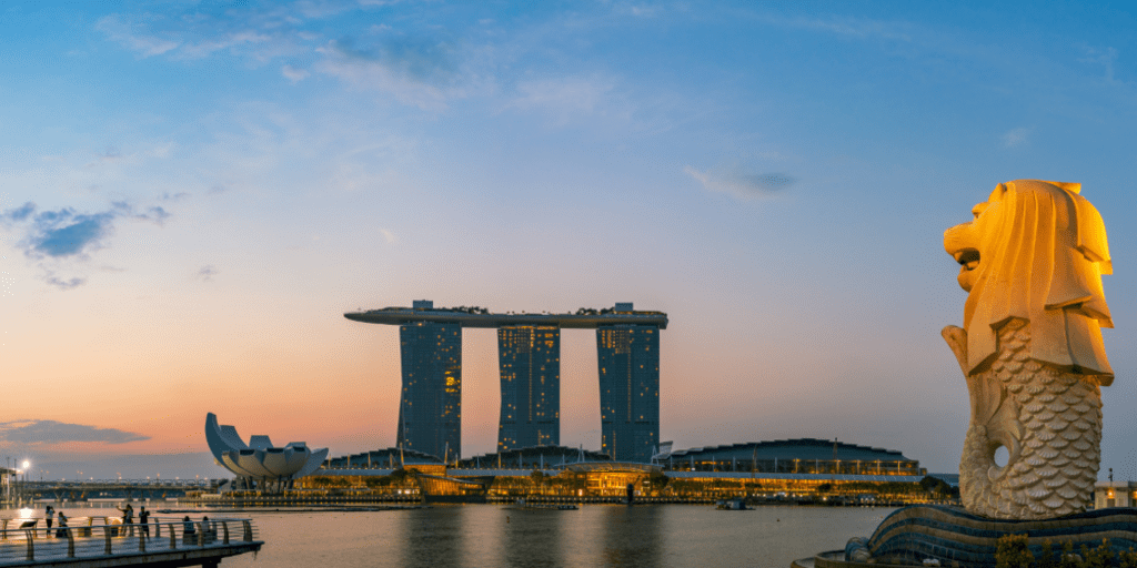 Merlion at sunrise at Marina bay, Singapore
