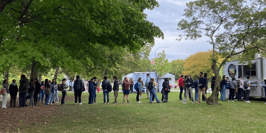 Attendees lined up for food truck.