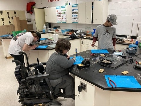 Students in a lab room at the Riverview Highschool in New Brunswick