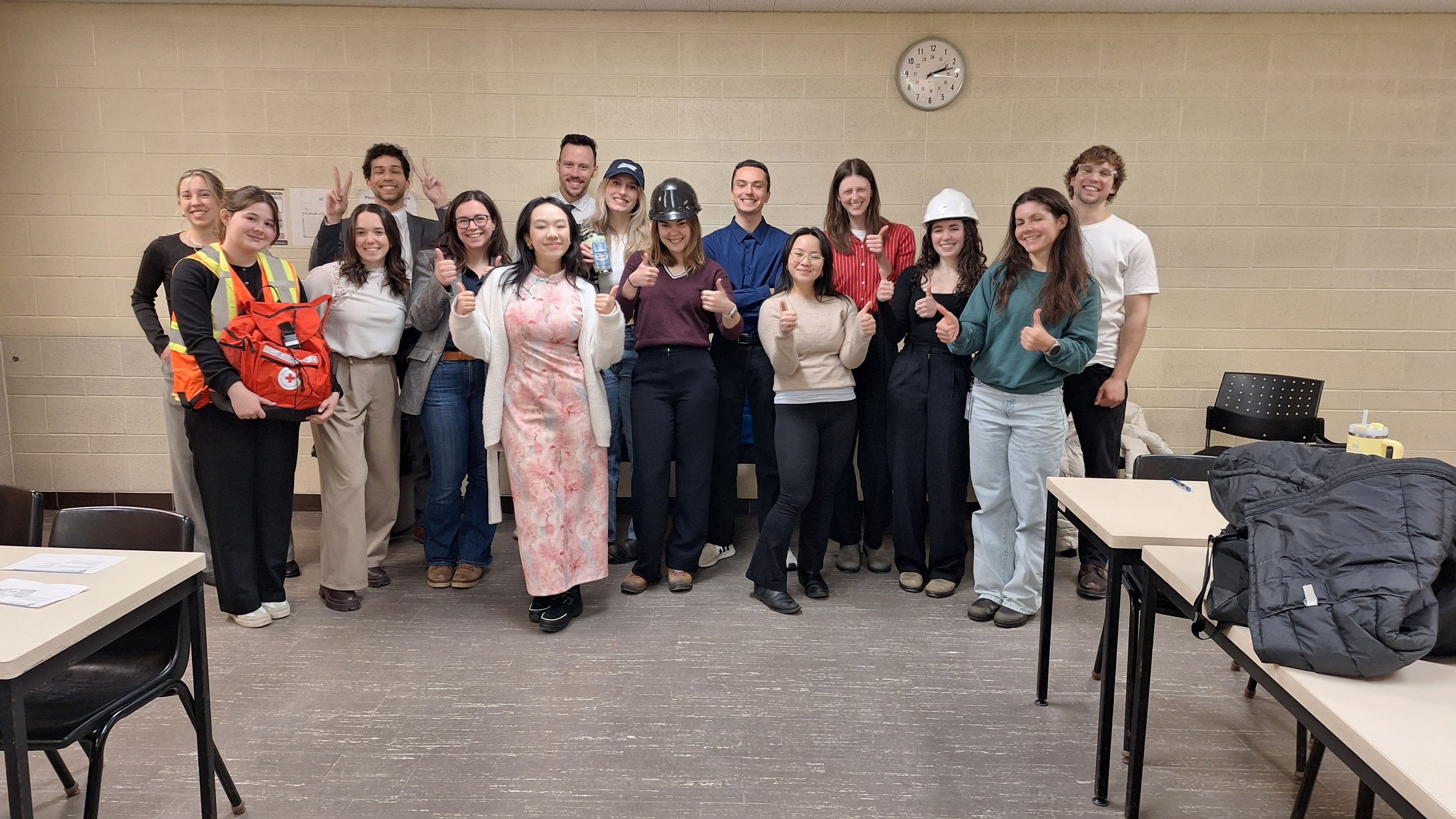 Group of students and professor. 