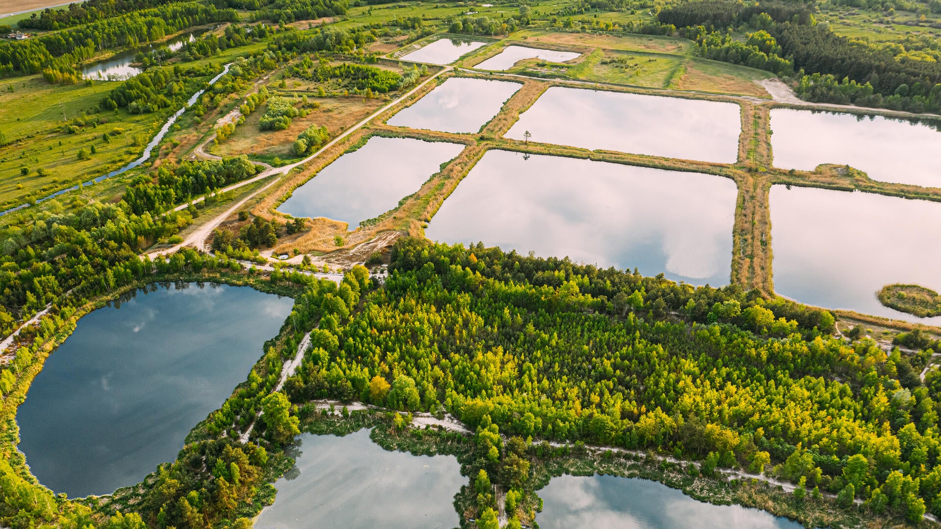 Aerial view of stormwater management ponds