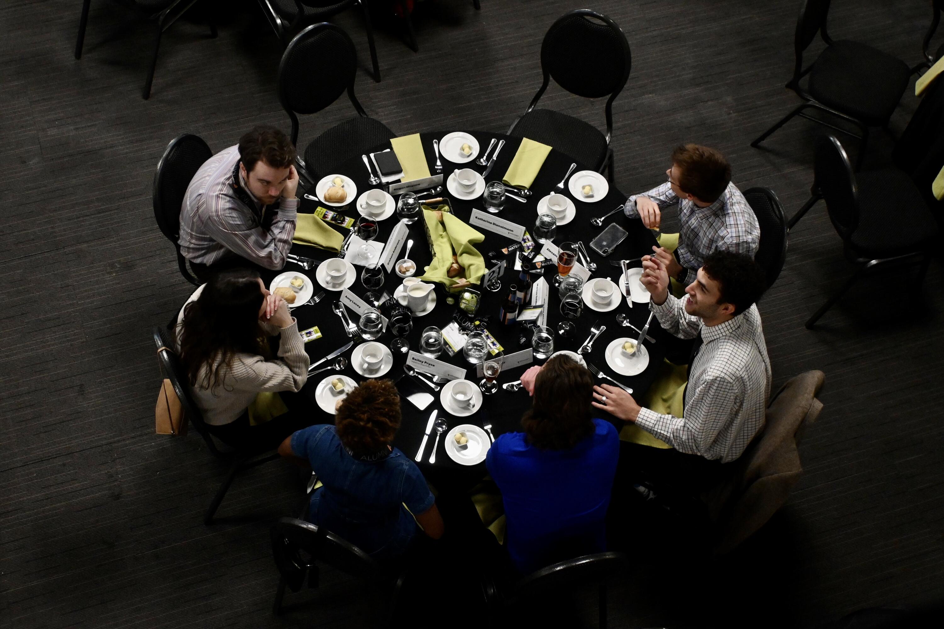 Students at a dining table