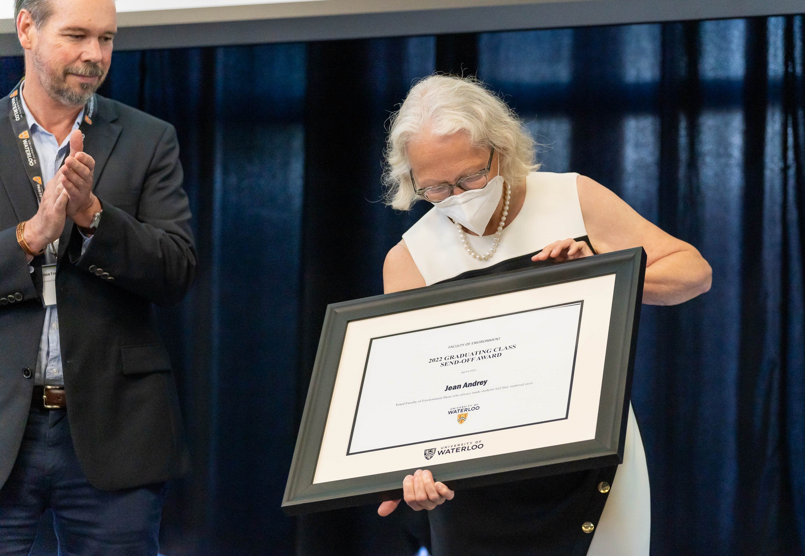 Dean Jean Andrey receiving an award at her farewell event