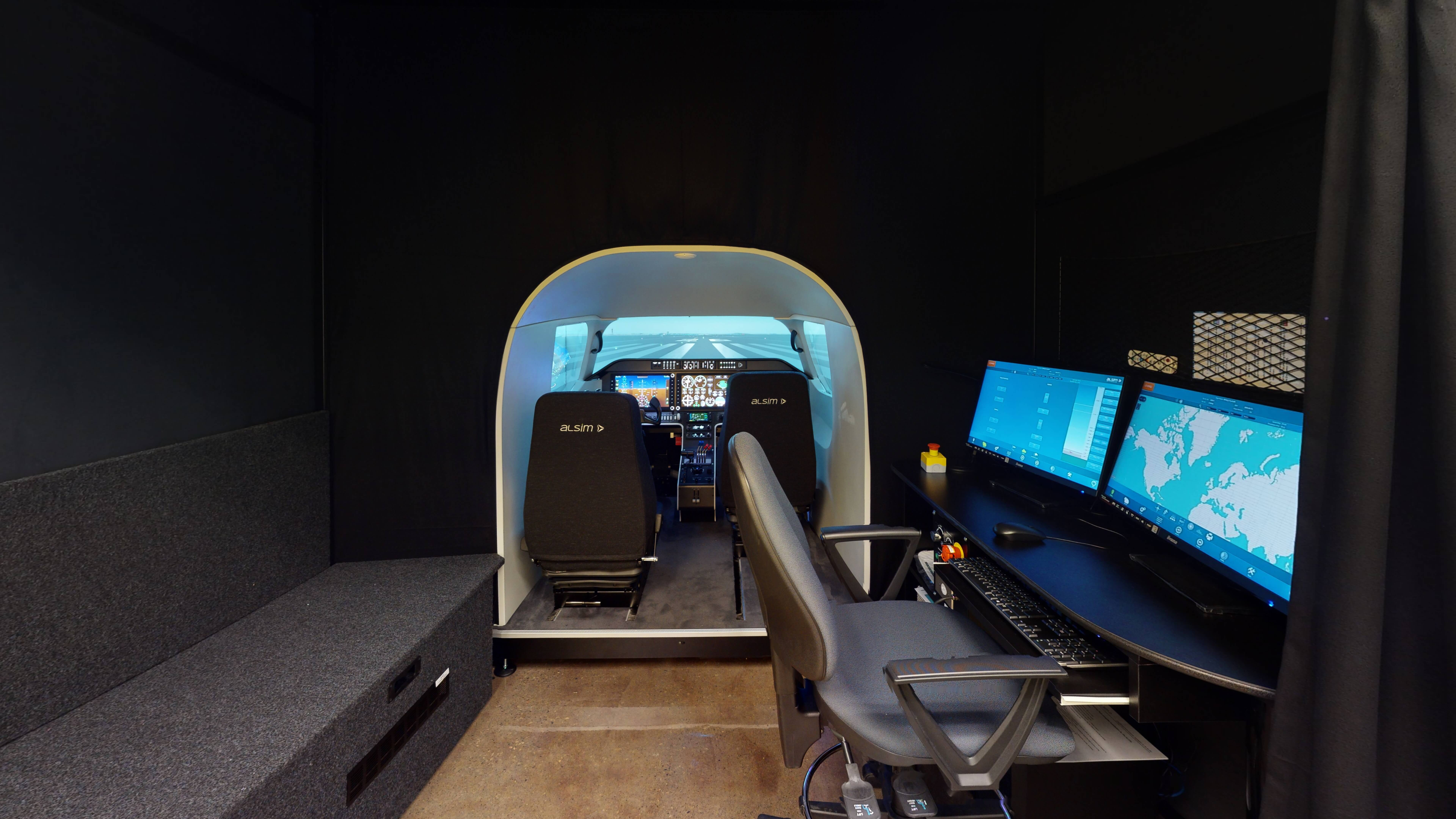 Simulator cockpit and instructor station.