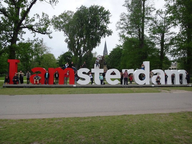 Standing in front of the I Amsterdam