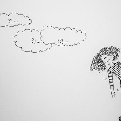 drawing of a girl near clouds