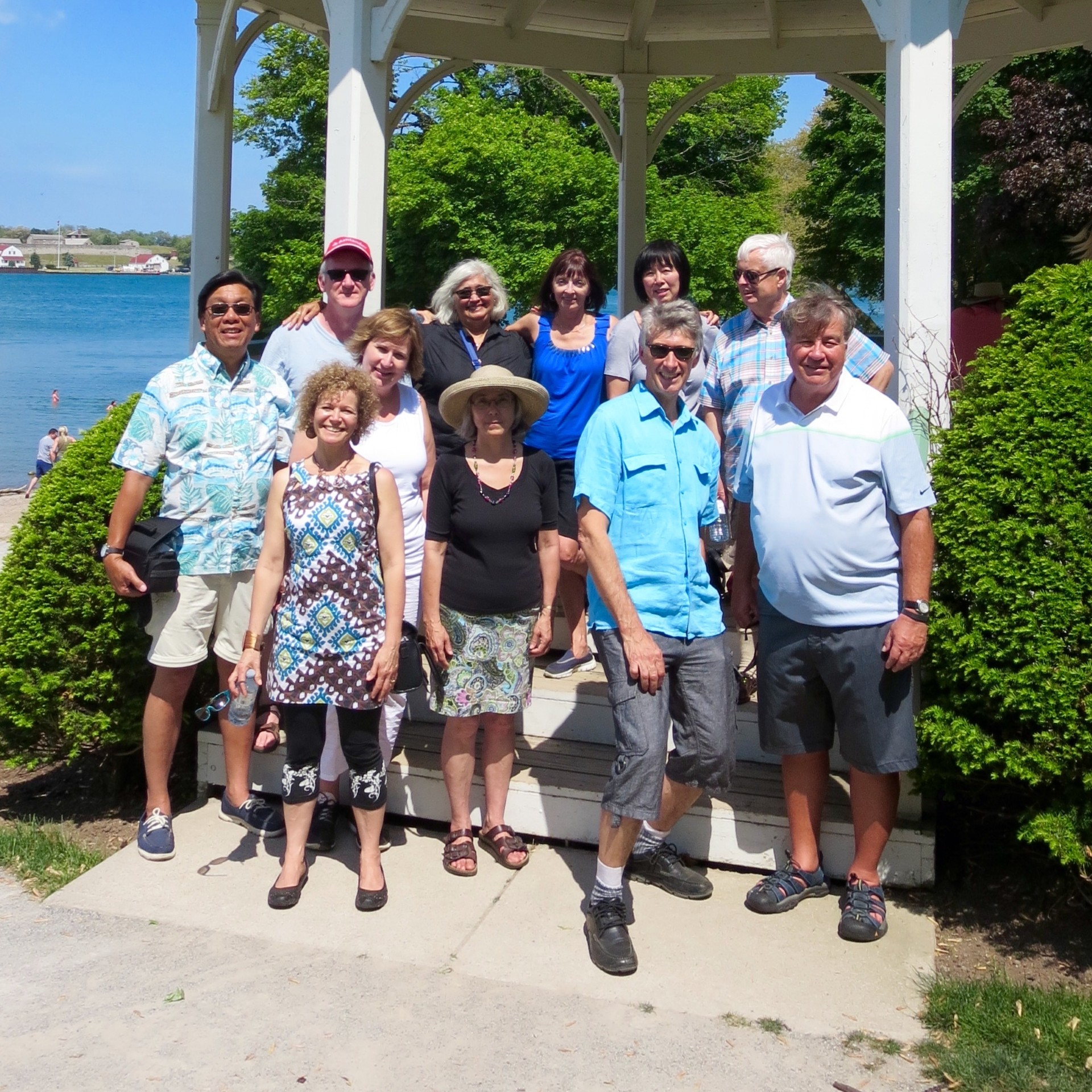 Waterloo Man-Environment class of 1976 group photo by lake in 2015