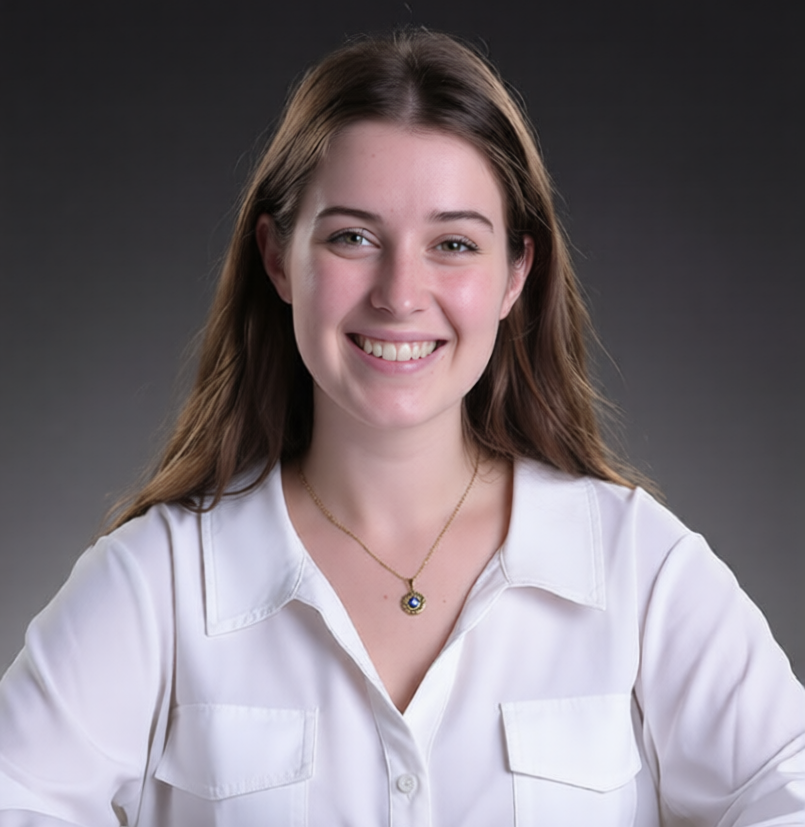 caucasian woman with brown hair in a white shirt
