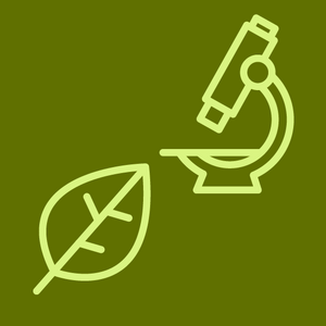 Simplified icons of a leaf and microscope
