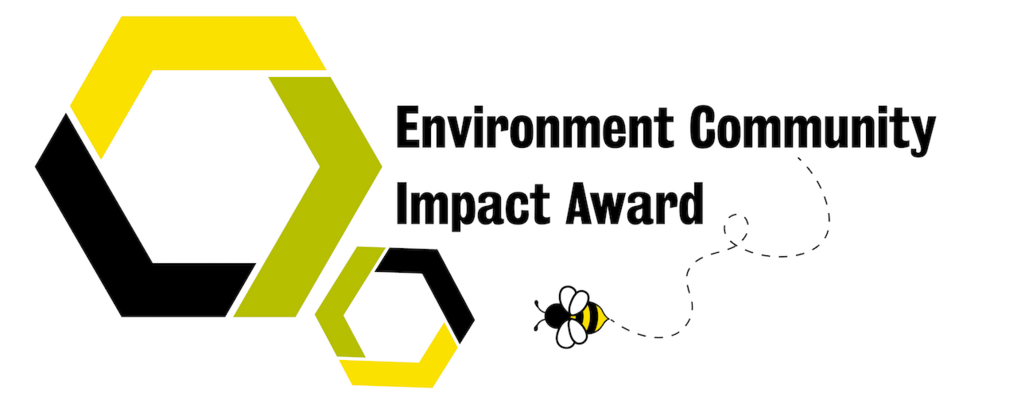 community impact award with bee and honeycomb.