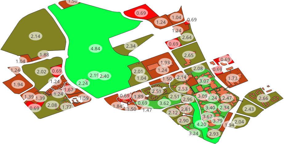 Map with colours indicating diversity