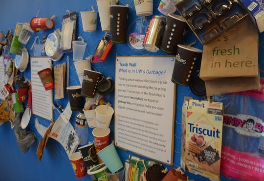 Recyclable materials pinned to the wall