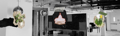 Minimal collage of plants and menstrual hygiene products against a black and white background.