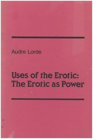 A bookjacket of Audre Lorde's Uses of the Erotic: The Erotic as Power. Title and author name are in black against a dark pink background.